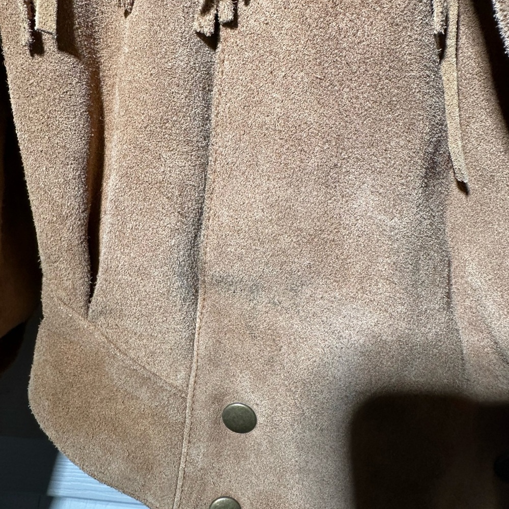 Women’s vintage Tan Leather Jacket with fringe size Medium - Picture 4 of 6